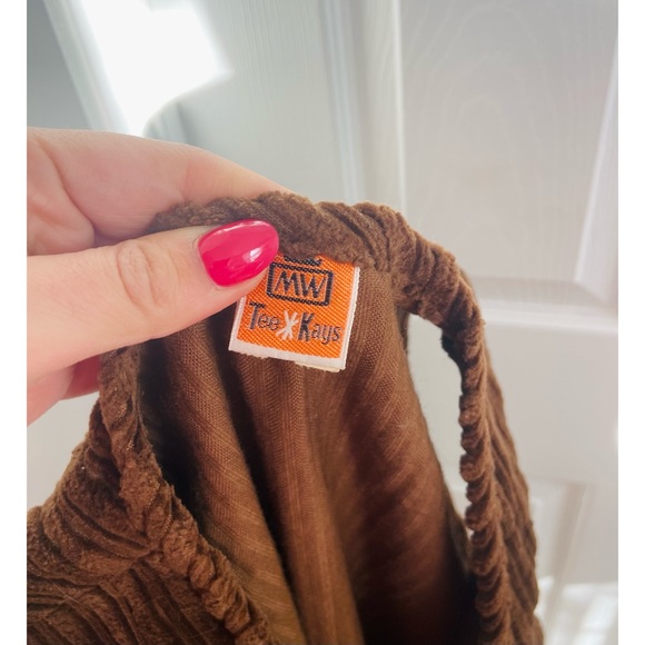 60s Hippie Western MW Tee Kays Belted Long Corduroy Tunic Vest NWT - Picture 3 of 5